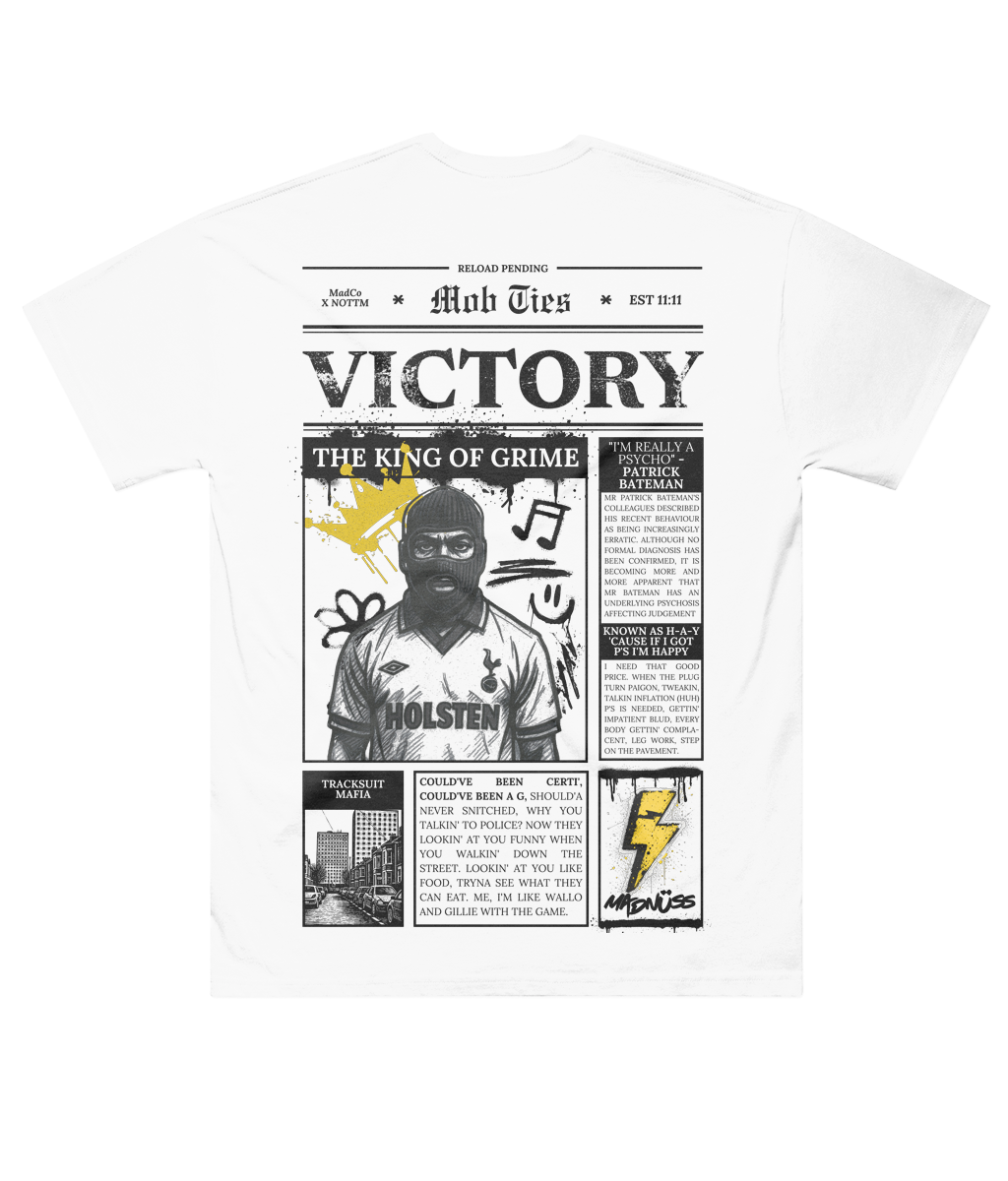 VICTORY – “MOB TIES” Oversized Graphic T-Shirt (White)